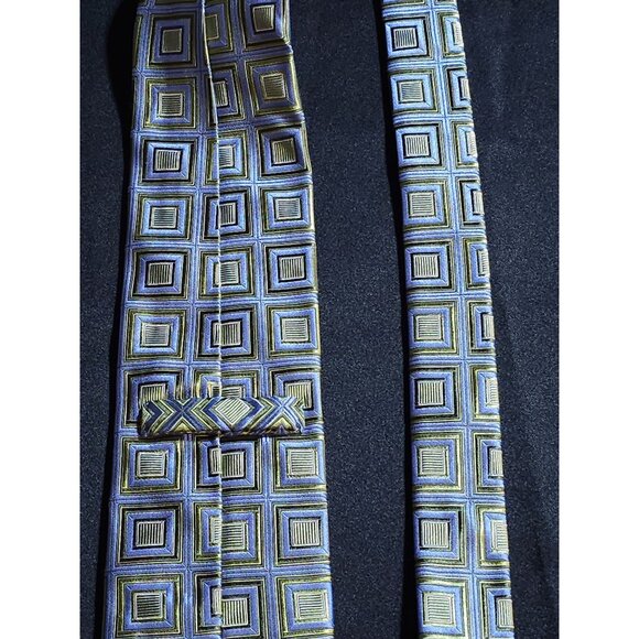 Vintage John W. Nordstrom Silk Tie Green & Blue Geometric Squares Pattern Made I - Picture 11 of 15